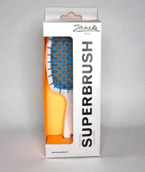  Зображення Janeke Superbrush the original гребінець продувна, щітка для волосся білого кольору з блакитним 
